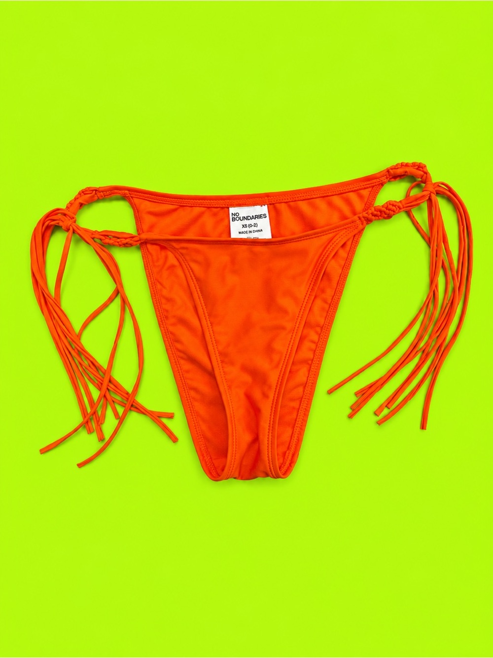 No Boundaries Orange Tie-Side Fringe Bikini Bottom